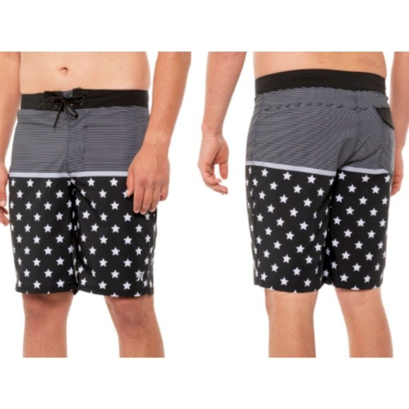 Hurley Men's Star & Stripes Allover Print Board Shorts Navy Blue/White Size 36